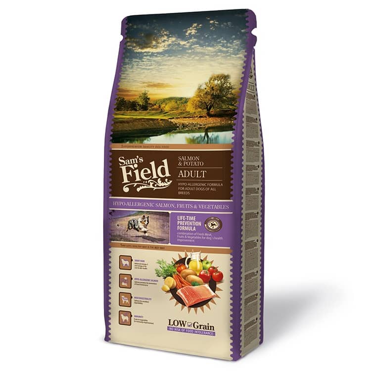 Sam’s Field Adult Salmon sausā suņu barība ar lasi 13 kg